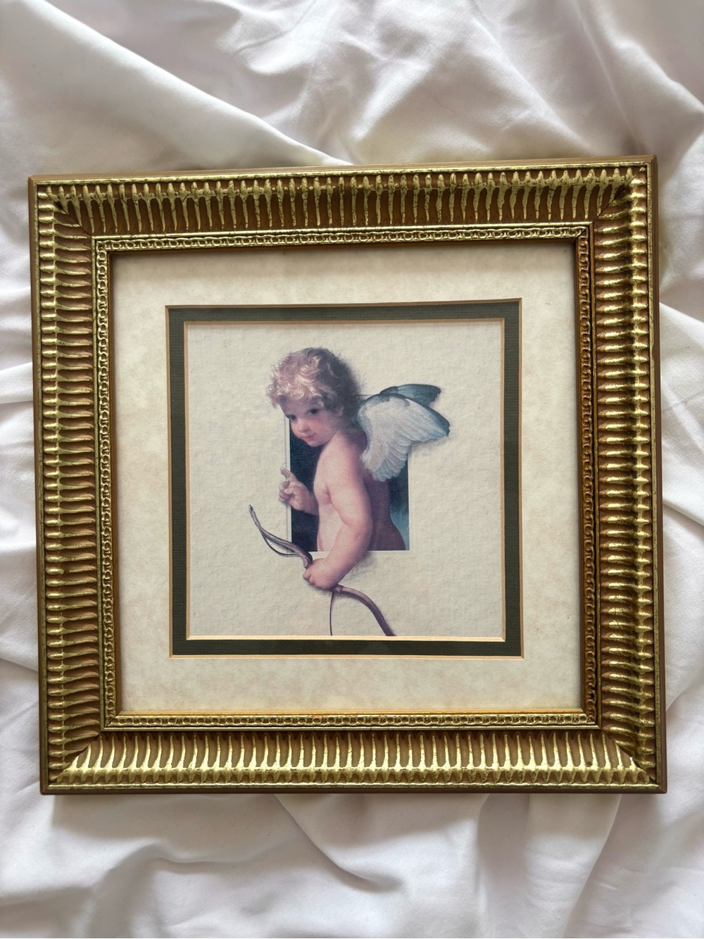 Vintage Cupid cherub angel renaissance art print gold frame home decor wall